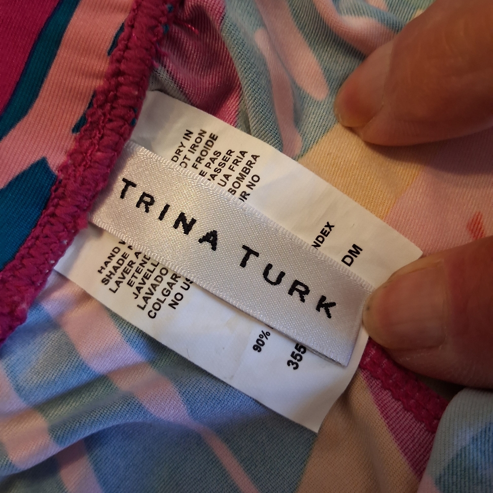 Trina Turk Jewel Tone Tropical Wide Leg Pants Sz. L Side Slits Resort Chic - Picture 8 of 12